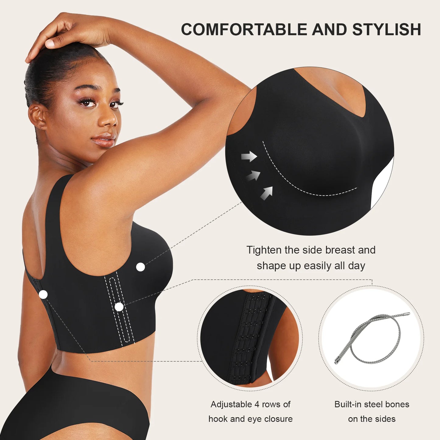 Back Roll Cover Underwire Push-Up Bra